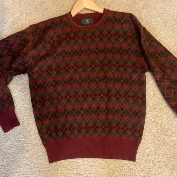 VINTAGE  DAD SWEATER RED ARGYLE WOOL SZ L - Picture 2 of 8